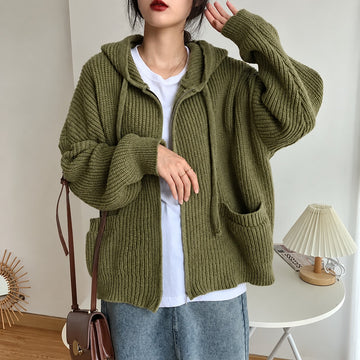 Cardigan con capucha para mujer de corte oversize, cierre de cremallera y bolsillos