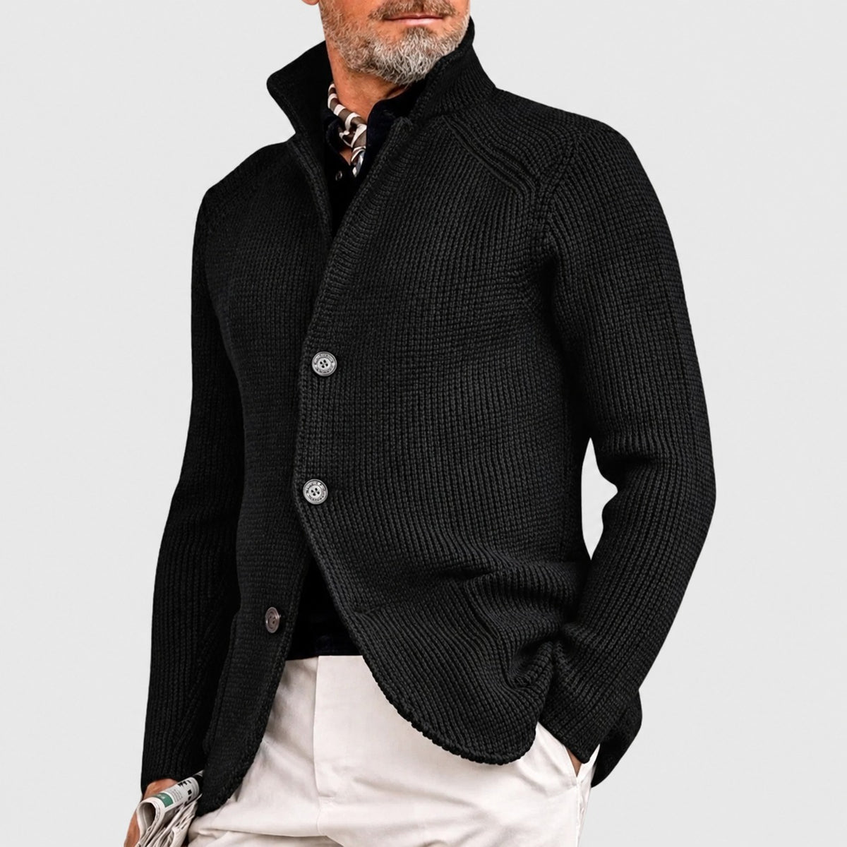 Cardigan hombre con cierre de botones, cuello shawl y corte regular
