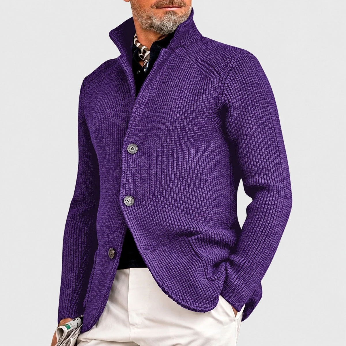 Cardigan hombre con cierre de botones, cuello shawl y corte regular