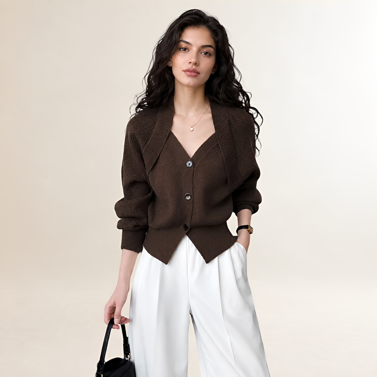 Cardigan para mujer de escote en V y cierre de botones de manga larga y ajuste regular