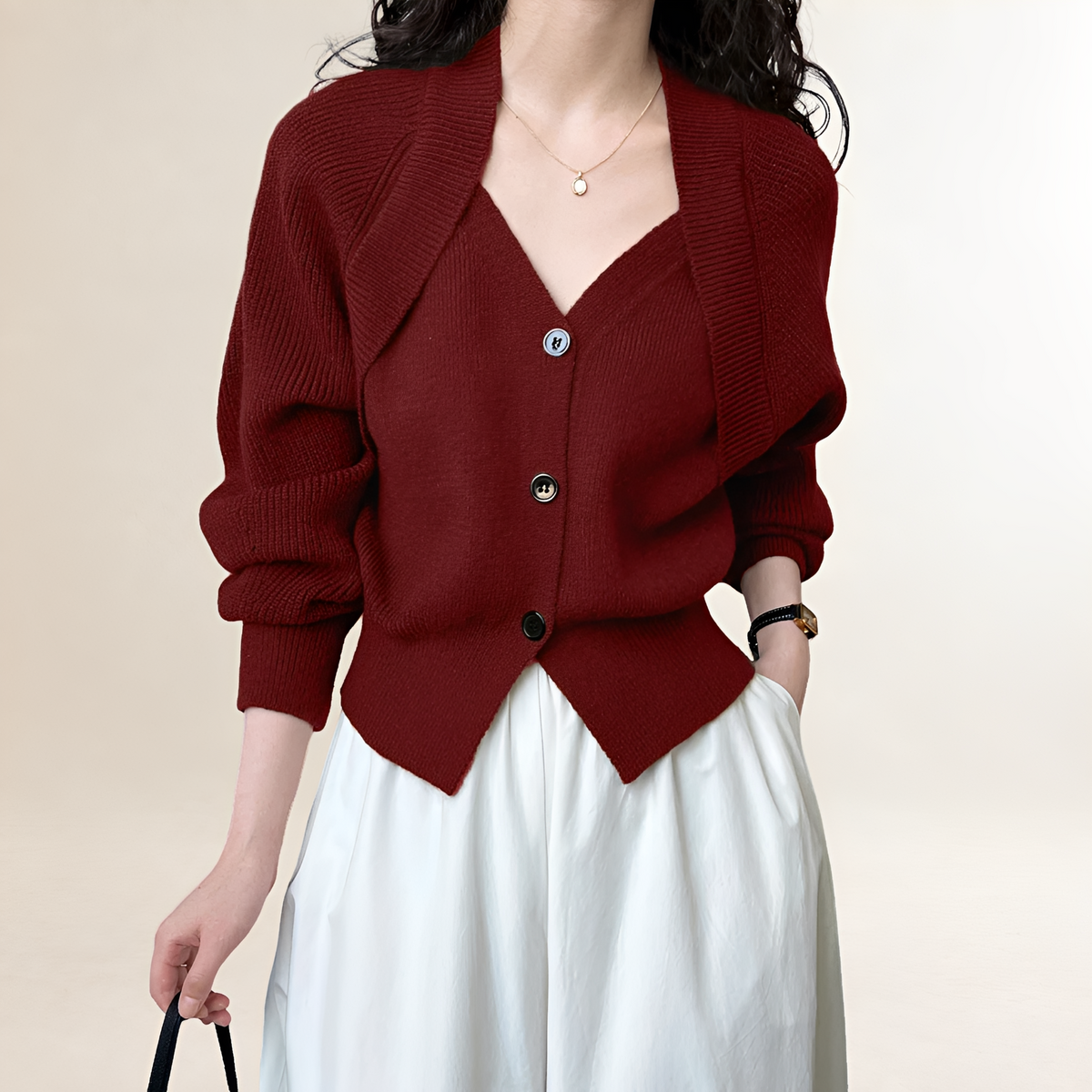 Cardigan para mujer de escote en V y cierre de botones de manga larga y ajuste regular