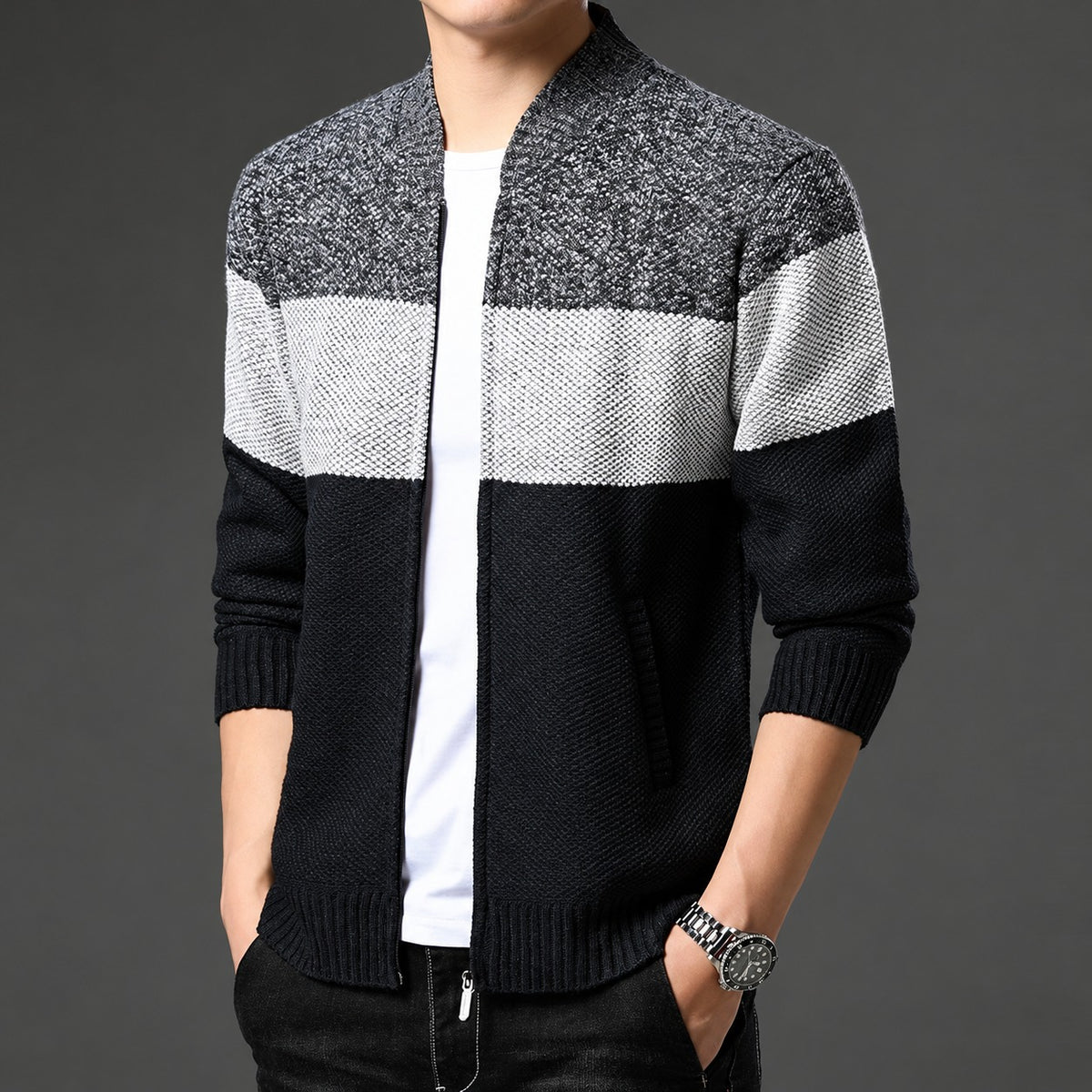Cazadora bomber para hombre con cierre de cremallera y diseño en bloques de color ajuste regular