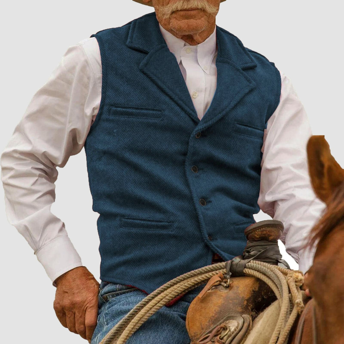 Chaleco vintage de espiga para hombre con cierre de botones y cuello de solapa