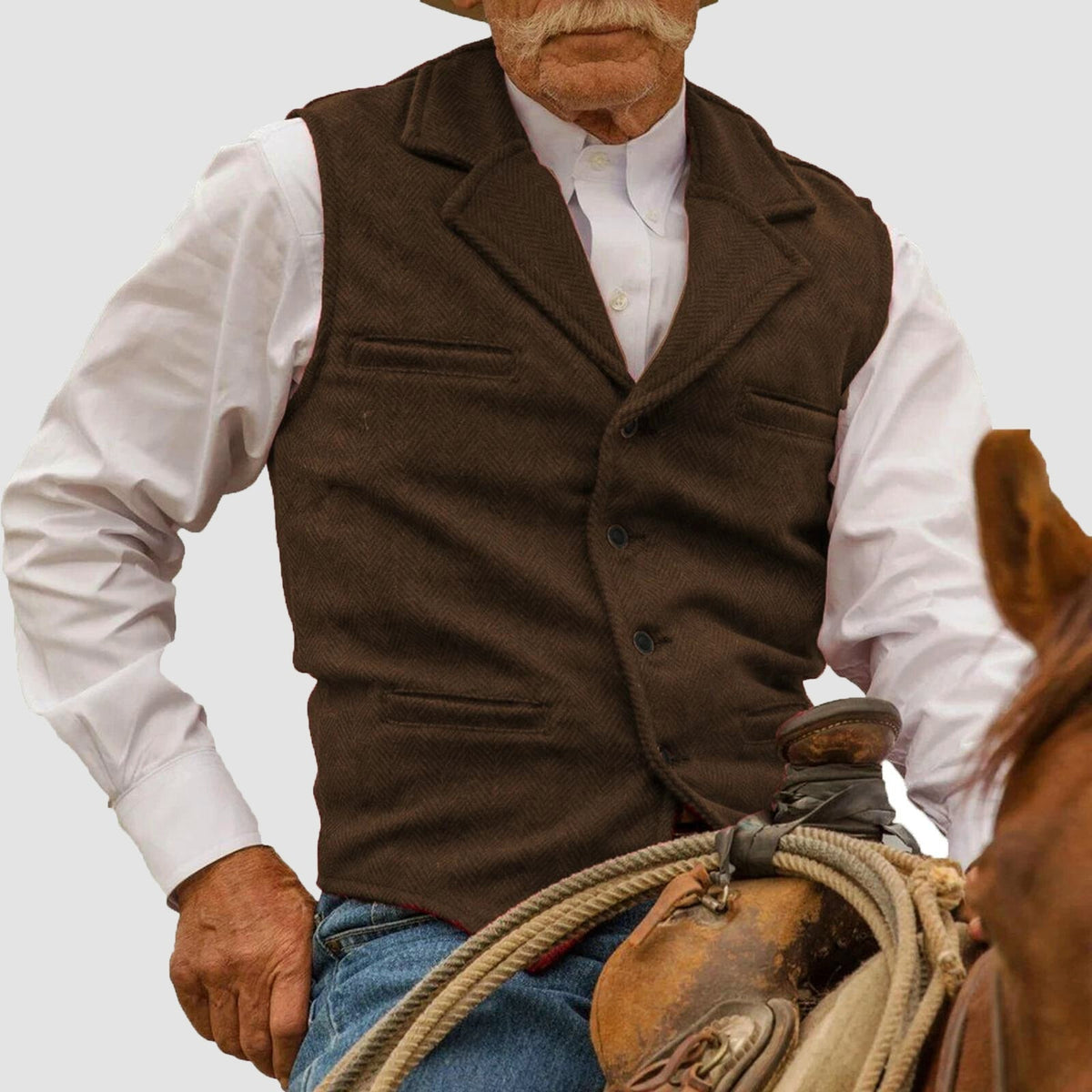 Chaleco vintage de espiga para hombre con cierre de botones y cuello de solapa