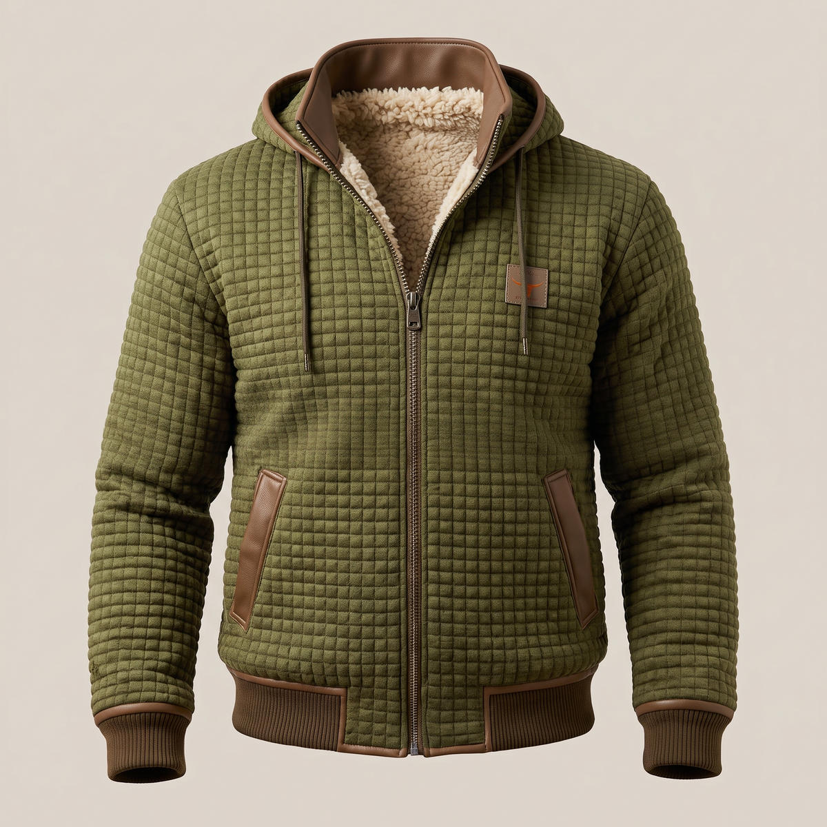 Chaqueta acolchada con capucha y cierre de cremallera, detalles en contraste para hombre