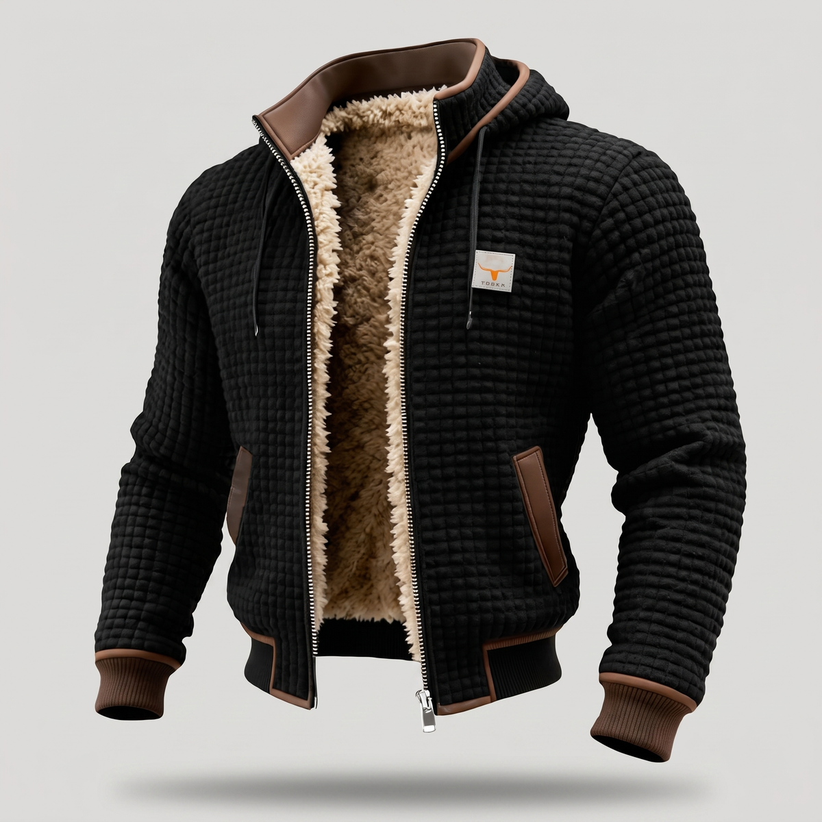 Chaqueta acolchada con capucha y cierre de cremallera, detalles en contraste para hombre