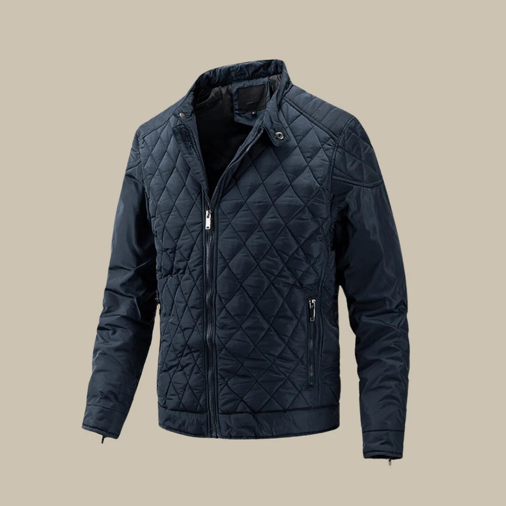 Chaqueta acolchada para hombre con corte ajustado, cuello alto y cierre de cremallera