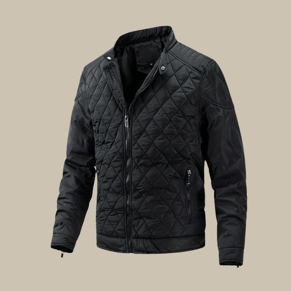 Chaqueta acolchada para hombre con corte ajustado, cuello alto y cierre de cremallera