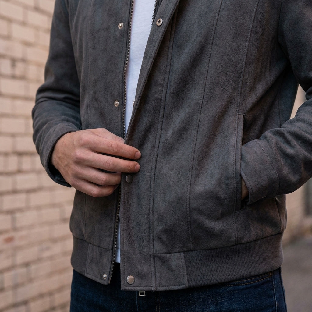 Chaqueta bomber hombre con cierre de cremallera, cuello y puños acanalados