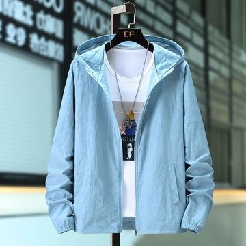 Chaqueta con capucha para hombre ligera y transpirable con cierre de cremallera