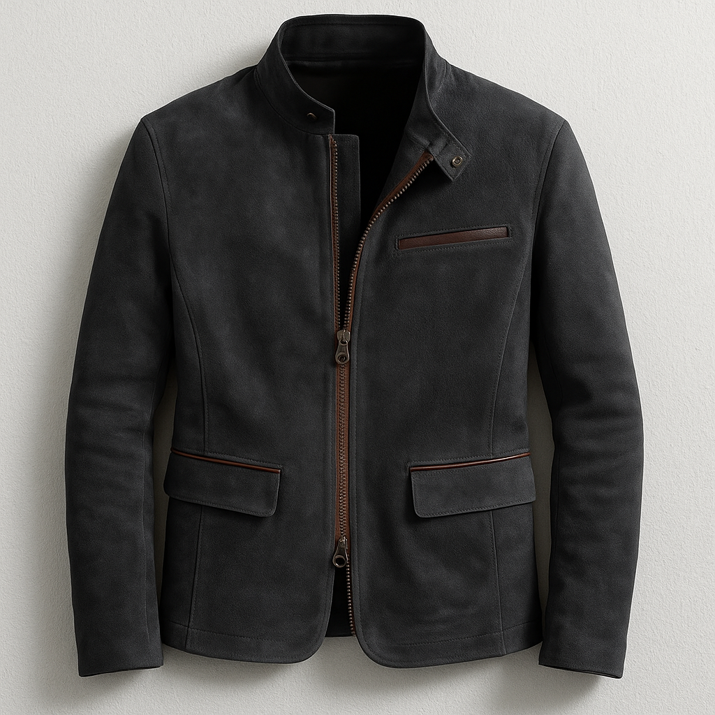 Chaqueta para hombre con cuello alto y cierre de cremallera ajuste entallado con bolsillos