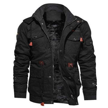 Chaqueta para hombre - Forro cálido, múltiples bolsillos, cierre de cremallera y botones