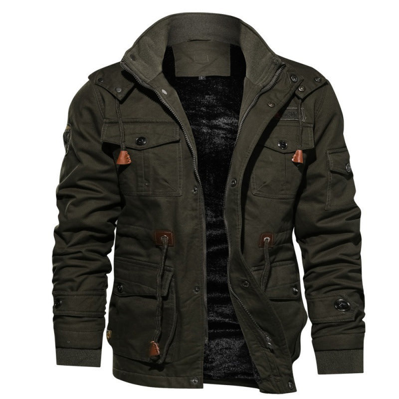 Chaqueta para hombre - Forro cálido, múltiples bolsillos, cierre de cremallera y botones