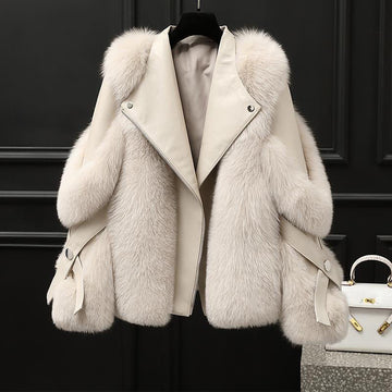 Chaqueta para mujer con cuello oversized cierre de cremallera ajuste entallado manga voluminosas