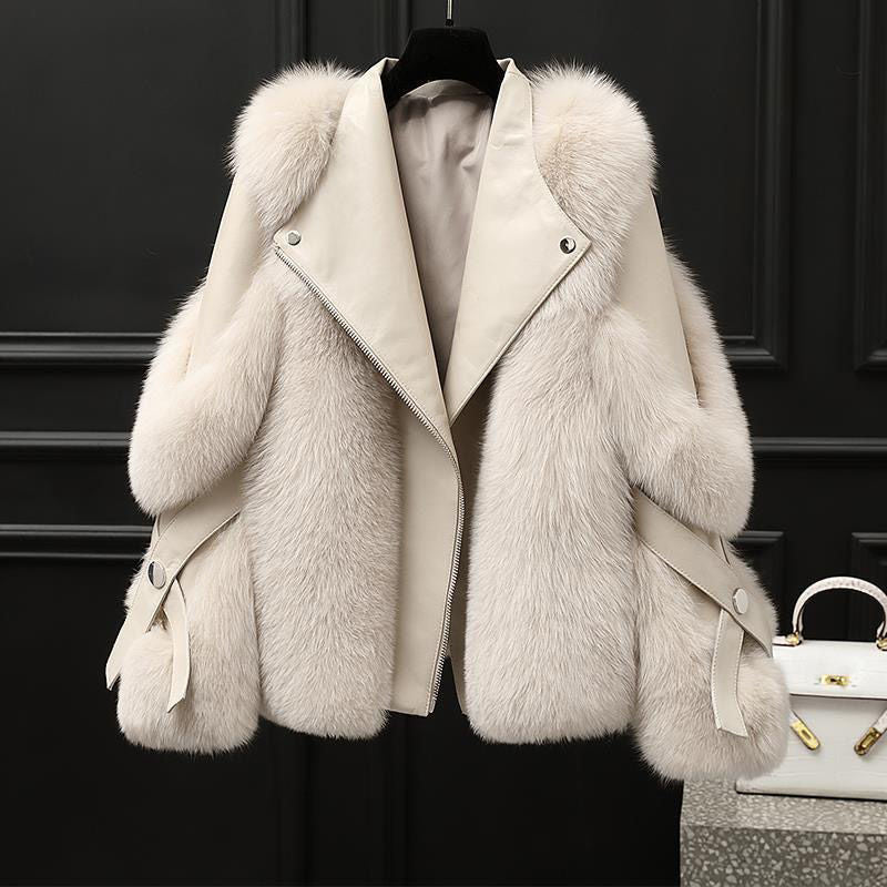 Chaqueta para mujer con cuello oversized cierre de cremallera ajuste entallado manga voluminosas