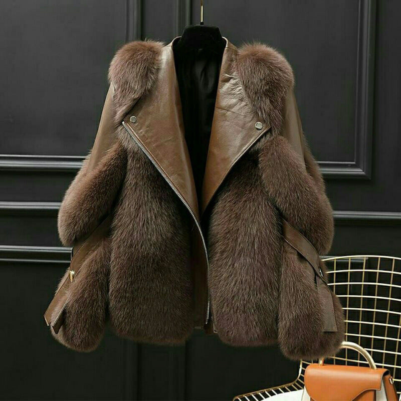 Chaqueta para mujer con cuello oversized cierre de cremallera ajuste entallado manga voluminosas