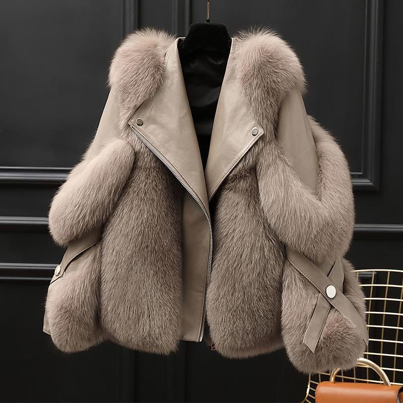 Chaqueta para mujer con cuello oversized cierre de cremallera ajuste entallado manga voluminosas