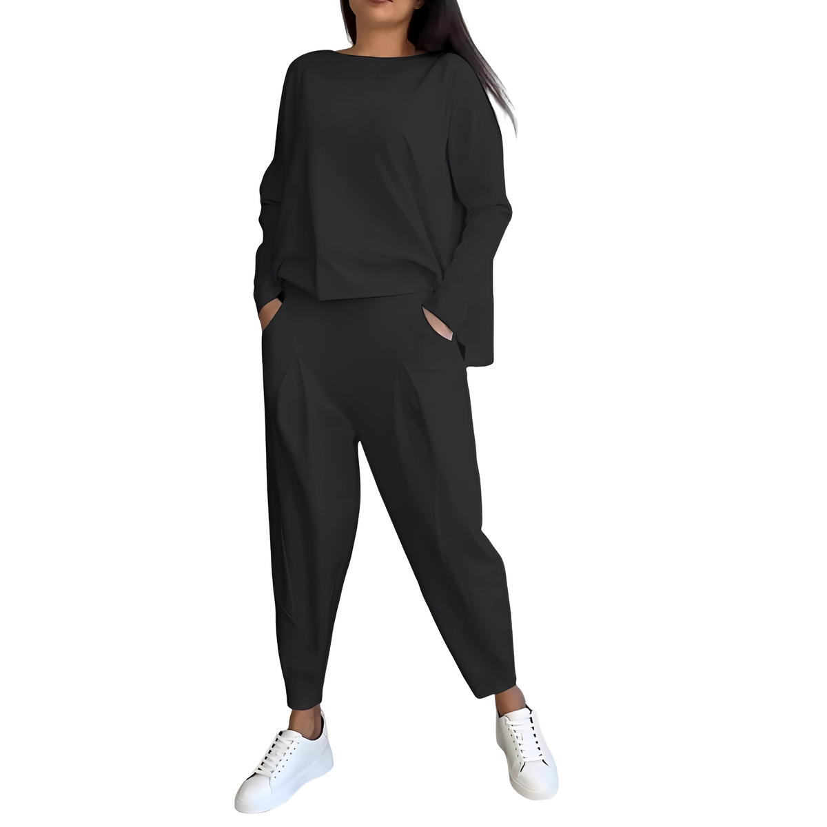 Conjunto de mujer con top de manga larga y pantalón ajustado