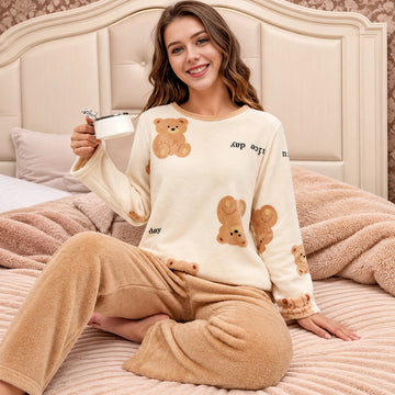 Conjunto de ropa de estar para mujer con top y pantalones de manga larga y estampado de corazones