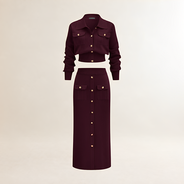 Conjunto de suéter y falda midi para mujer chaqueta con botones y bolsillos