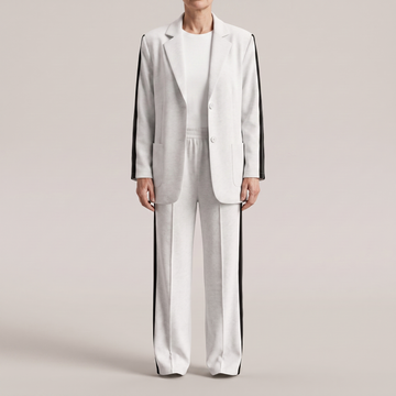 Conjunto de traje casual para mujer con blazer y pantalones de pierna ancha con rayas laterales