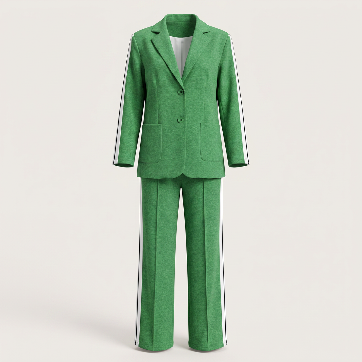 Conjunto de traje casual para mujer con blazer y pantalones de pierna ancha con rayas laterales