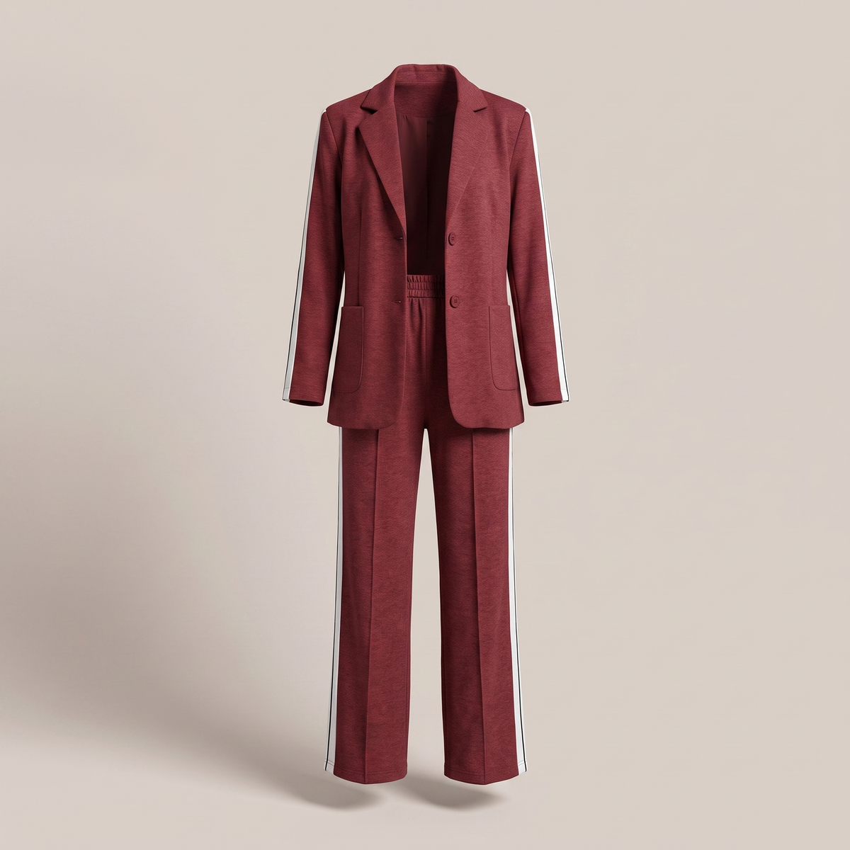 Conjunto de traje casual para mujer con blazer y pantalones de pierna ancha con rayas laterales