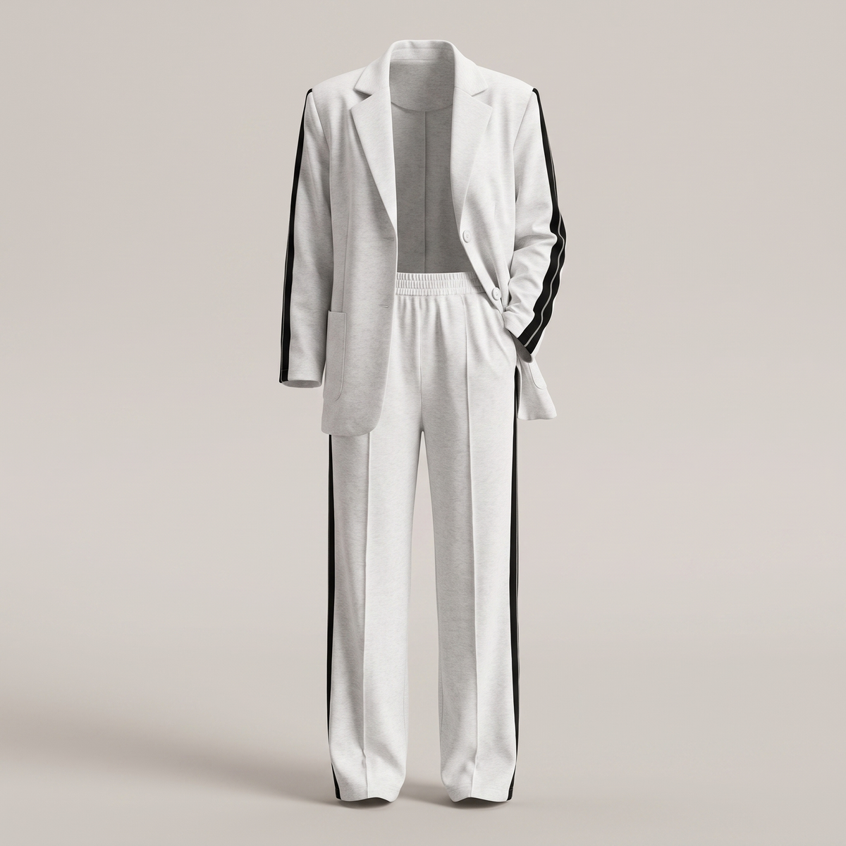 Conjunto de traje casual para mujer con blazer y pantalones de pierna ancha con rayas laterales