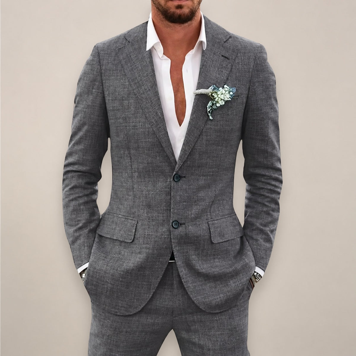 Conjunto de traje de dos piezas para hombre saco cruzado con pantalones corte ajustado