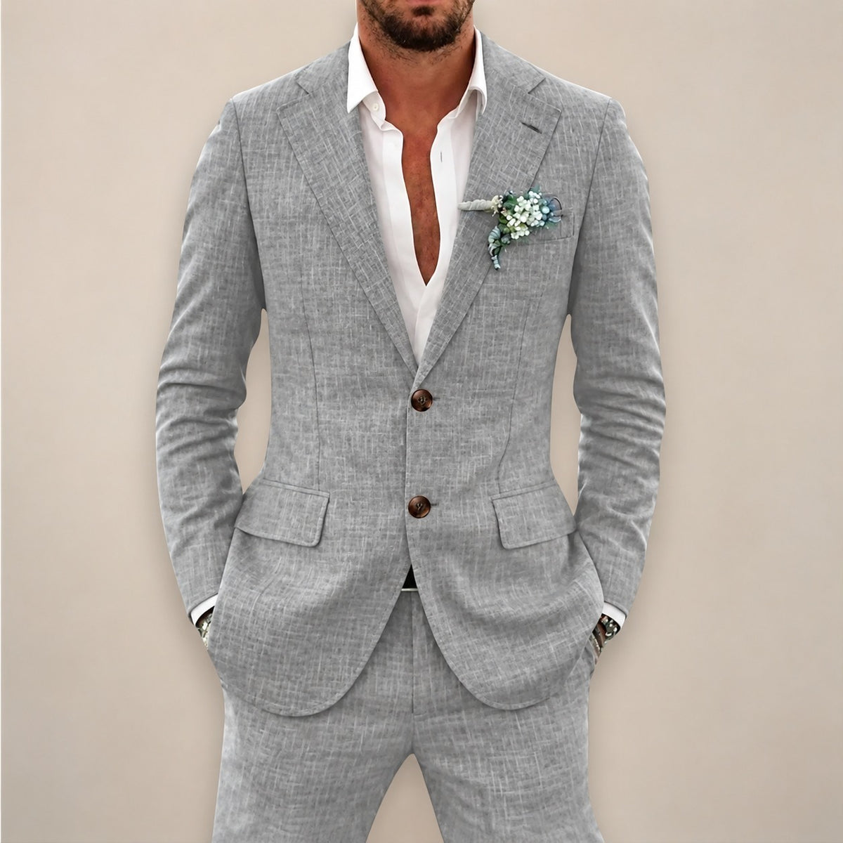 Conjunto de traje de dos piezas para hombre saco cruzado con pantalones corte ajustado