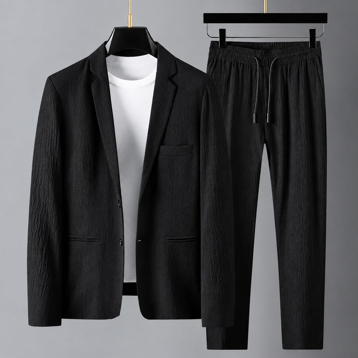 Conjunto de traje para hombre con blazer de solapa clásica y pantalones con cordón - corte relajado