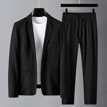 Conjunto de traje para hombre con blazer de solapa clásica y pantalones con cordón - corte relajado