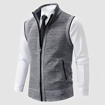 Jersey sin mangas con cremallera para hombre con cuello reverso y bolsillos laterales