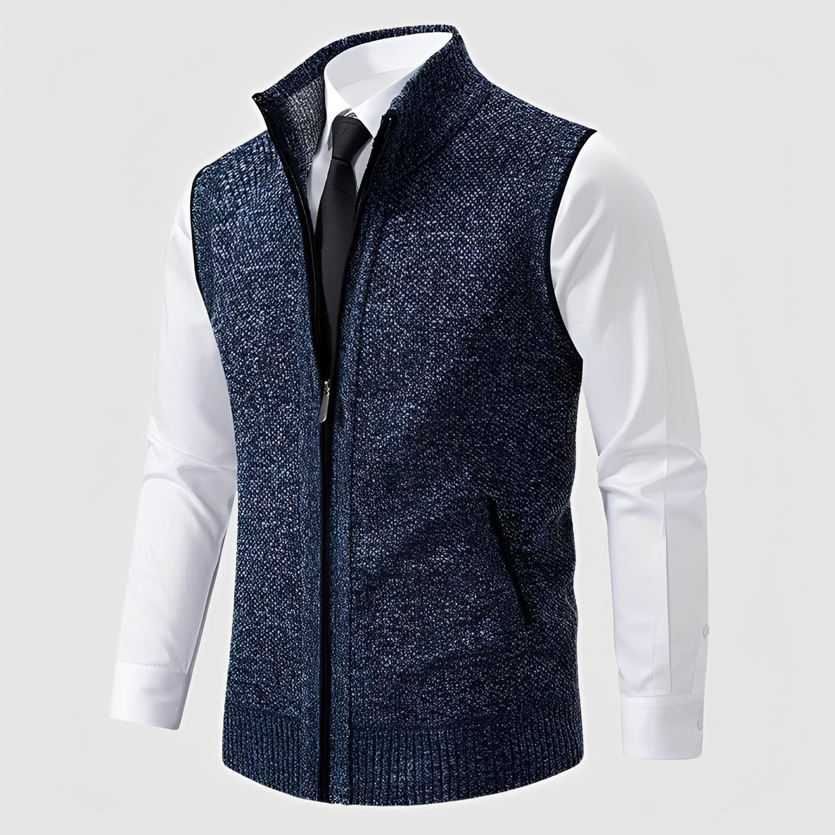 Jersey sin mangas con cremallera para hombre con cuello reverso y bolsillos laterales