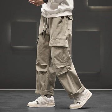 Pantalones cargo hombre de corte recto con cinturilla ajustable y bolsillos espaciosos