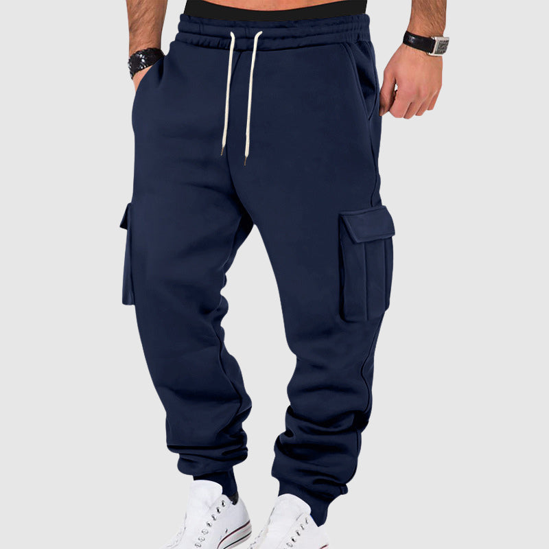 Pantalones cargo para hombre con bolsillos laterales y cintura con cordón - corte relajado