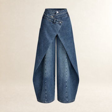 Pantalones de pierna ancha para mujer de cintura alta y diseño cruzado