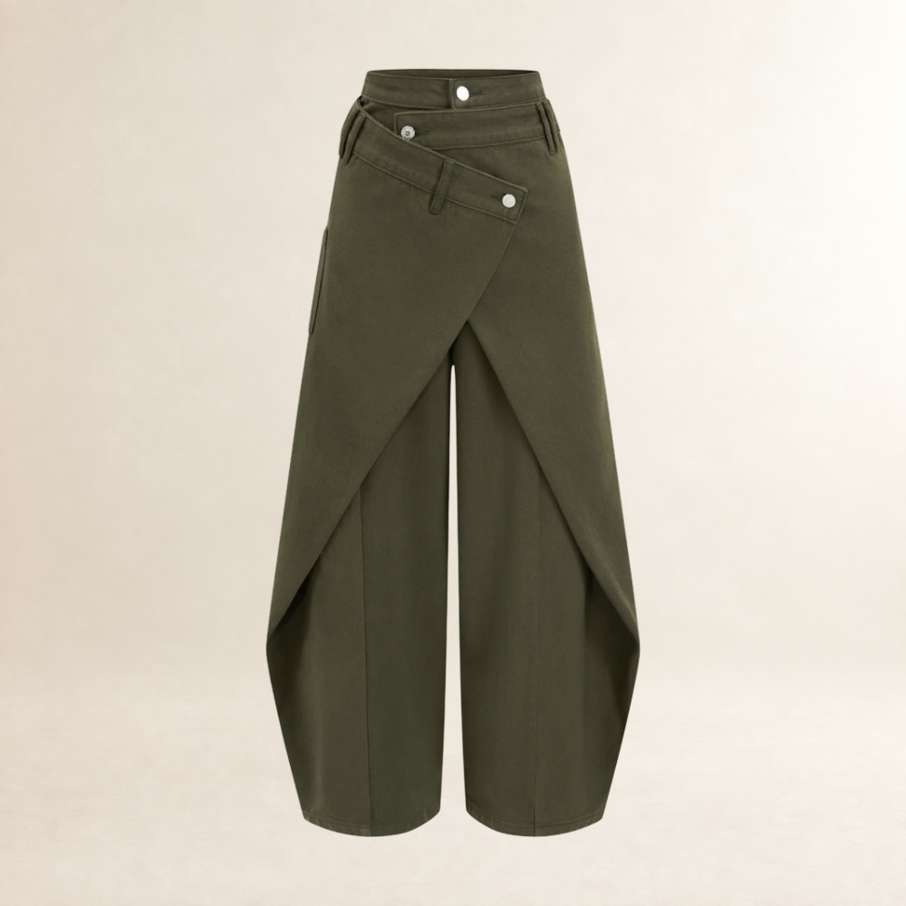 Pantalones de pierna ancha para mujer de cintura alta y diseño cruzado