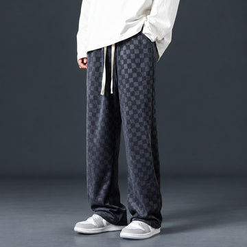 Pantalones deportivos para hombre con patrón de cuadros cintura elástica corte recto