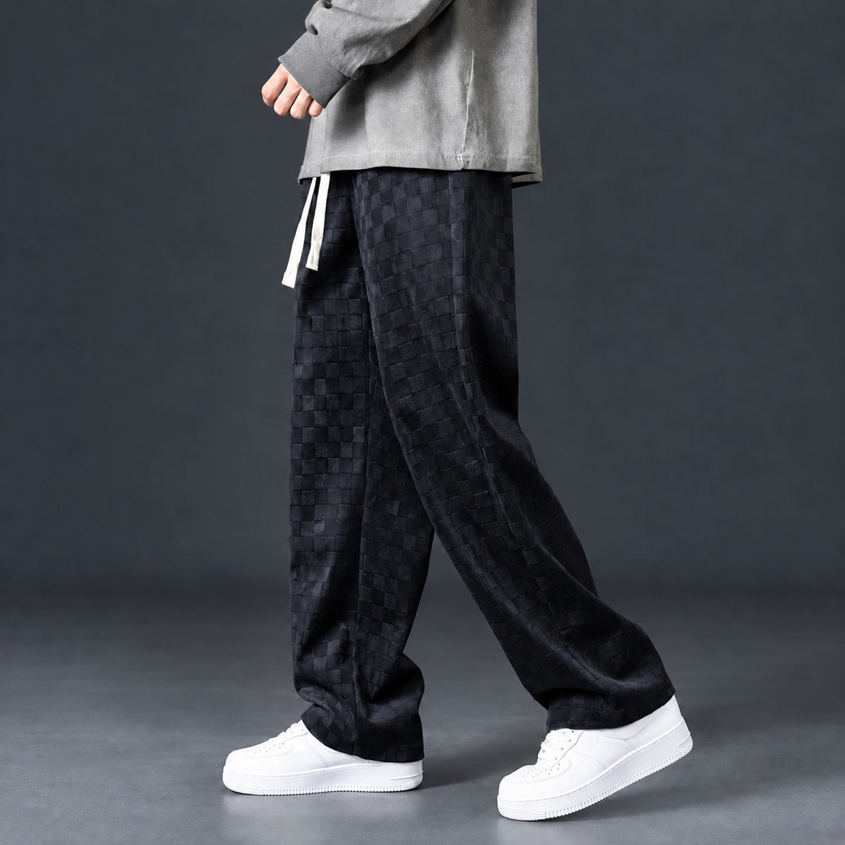 Pantalones deportivos para hombre con patrón de cuadros cintura elástica corte recto