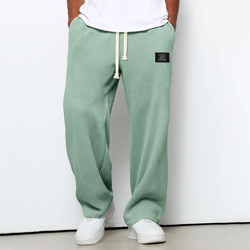 Pantalones jogger para hombre con textura de waffle y cintura con cordón - corte recto