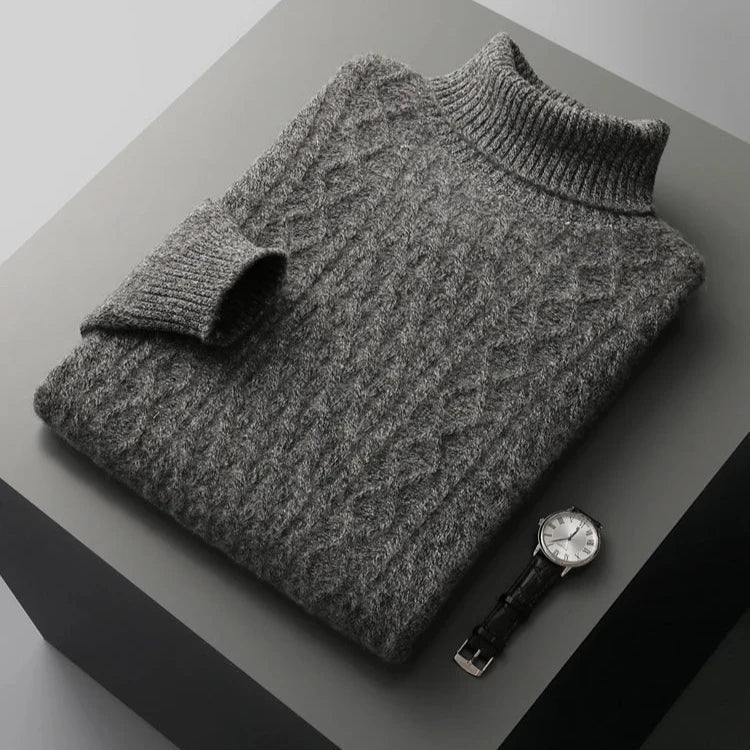 Suéter de cuello alto hombre de corte regular con diseño texturizado y ribete en el cuello