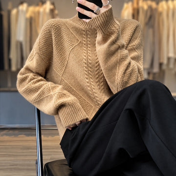 Suéter de cuello alto para mujer con textura y corte relajado - Ideal para capas