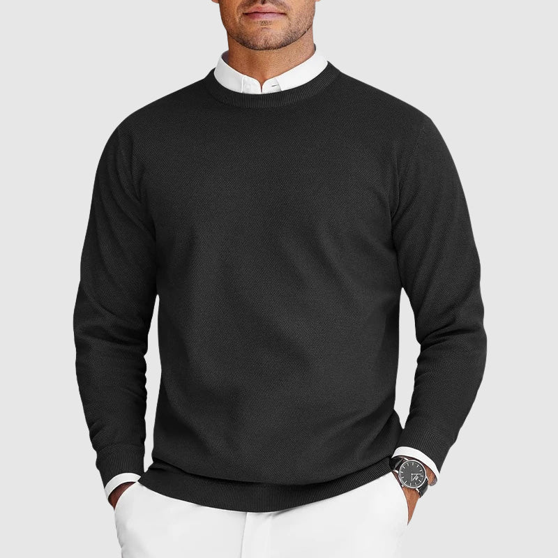 Suéter de hombre de cuello redondo con diseño texturizado y corte clásico