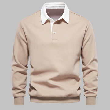 Suéter de polo para hombre con cuello con botones manga larga ajuste relajado