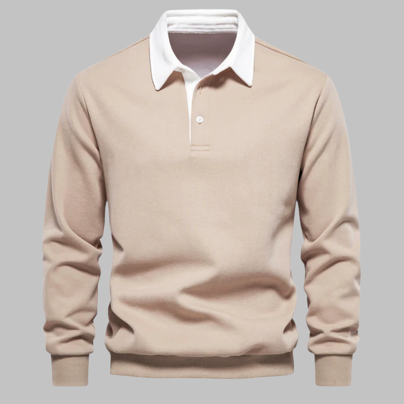 Suéter de polo para hombre con cuello con botones manga larga ajuste relajado