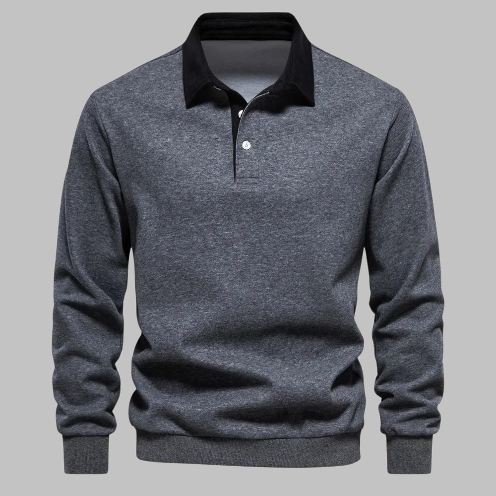Suéter de polo para hombre con cuello con botones manga larga ajuste relajado