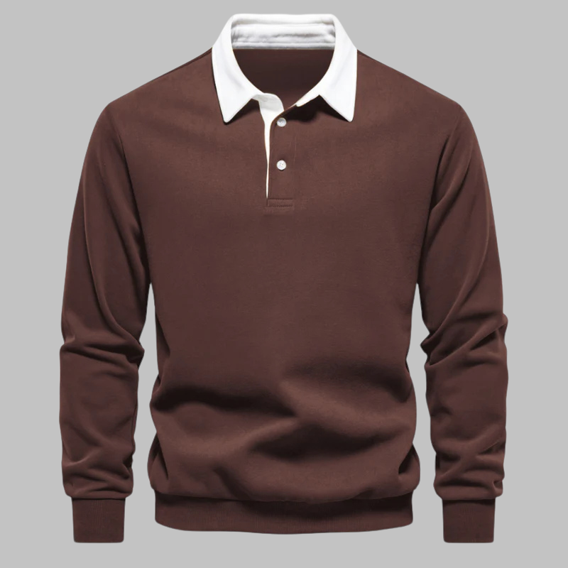 Suéter de polo para hombre con cuello con botones manga larga ajuste relajado