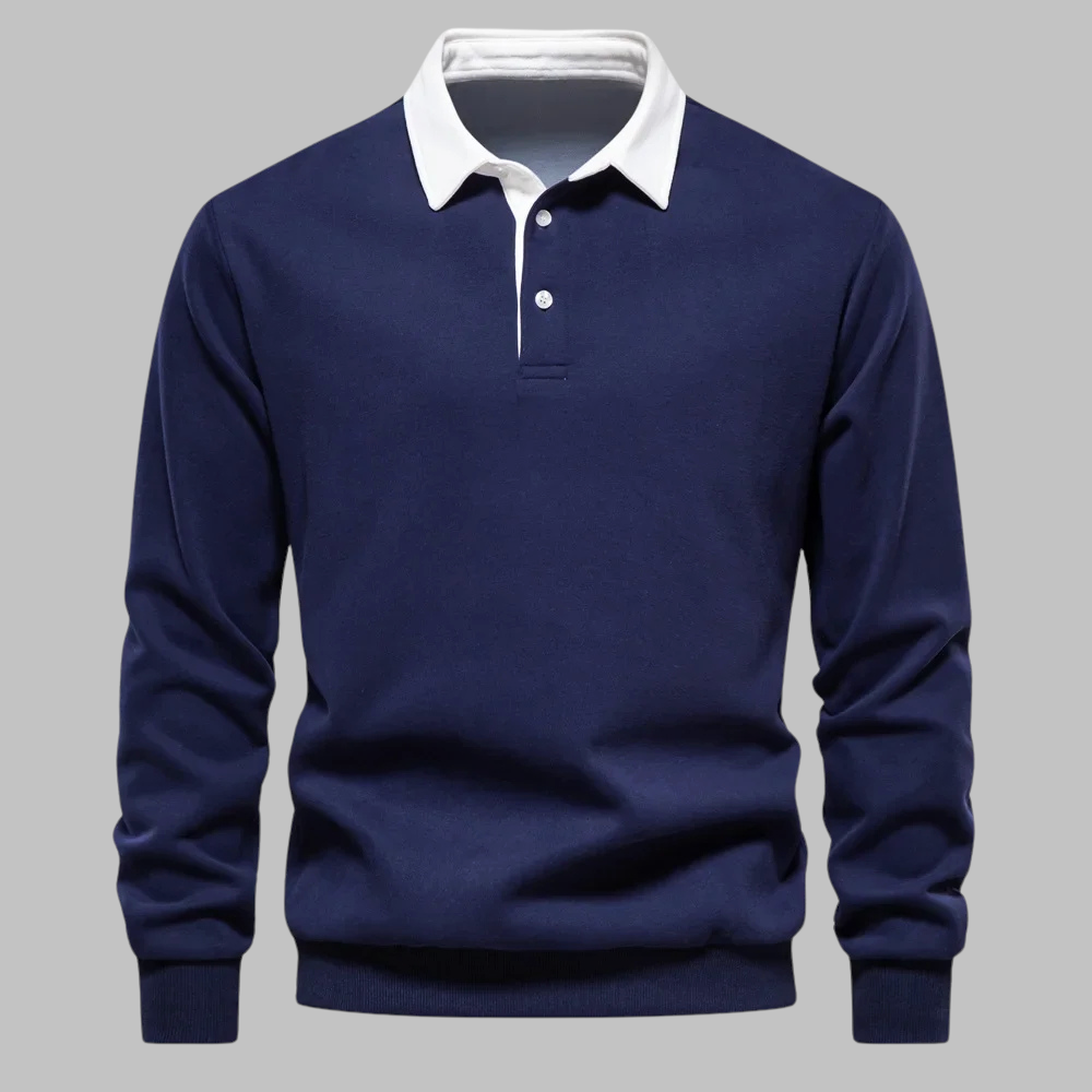Suéter de polo para hombre con cuello con botones manga larga ajuste relajado