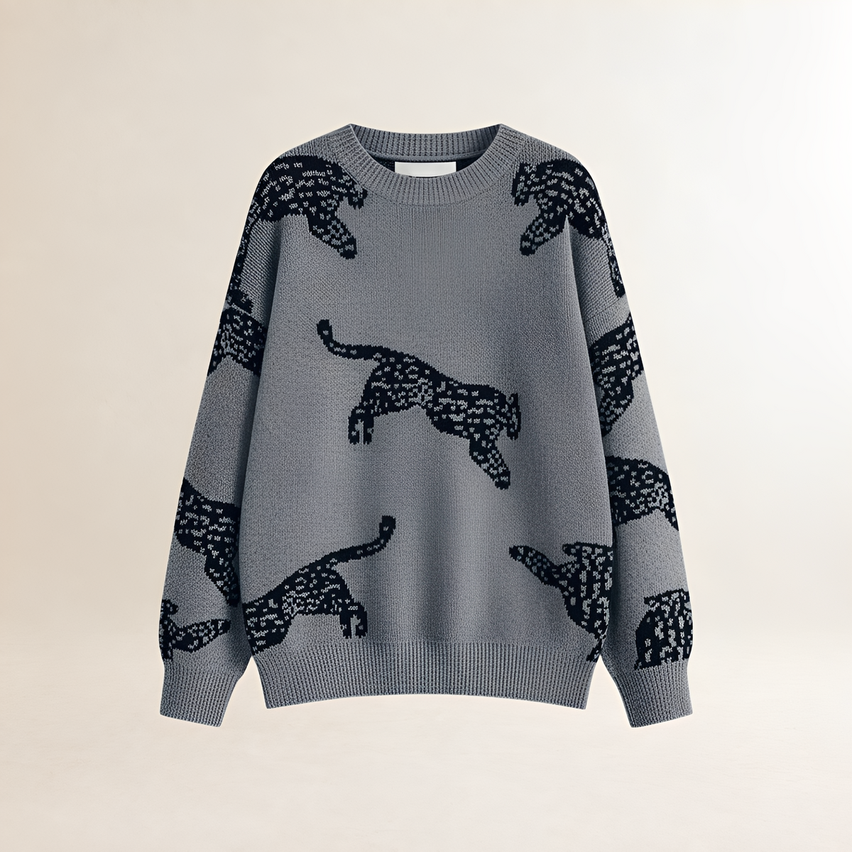 Suéter mujer de cuello alto con estampado de leopardo ajuste regular